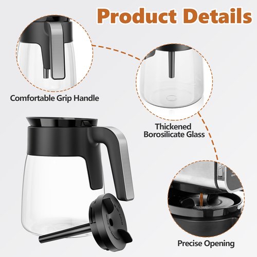 12 Cup Coffee Pot Replacement Compatible with Ninja Coffee Maker CFP101 CFP201 CFP301 CFN601 CFP307 CFN602 CM400 CM401 CF090, Glass Carafe for Ninja with Brew-Through Lid, BPA Free, Dishwasher Safe