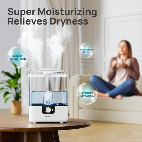 CHIVALZ 6L Cool Mist Humidifier - Quiet 26dB Top Fill Design for Bedroom & Baby | 50H Run Time, White