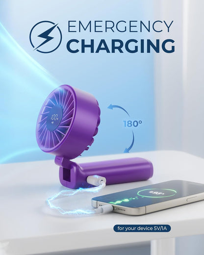 Peiyuu Portable Handheld Fan - 4000mAh USB Rechargeable Mini Desk Fan | 180° Foldable, 6 Wind Speeds, Ultra Quiet
