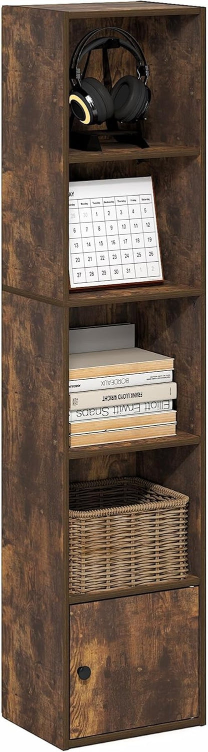 Furinno LUDER 5-Tier Bookshelf - Open Shelf Design with Door Cabinet | Amber Pine, Ideal for Home Organization