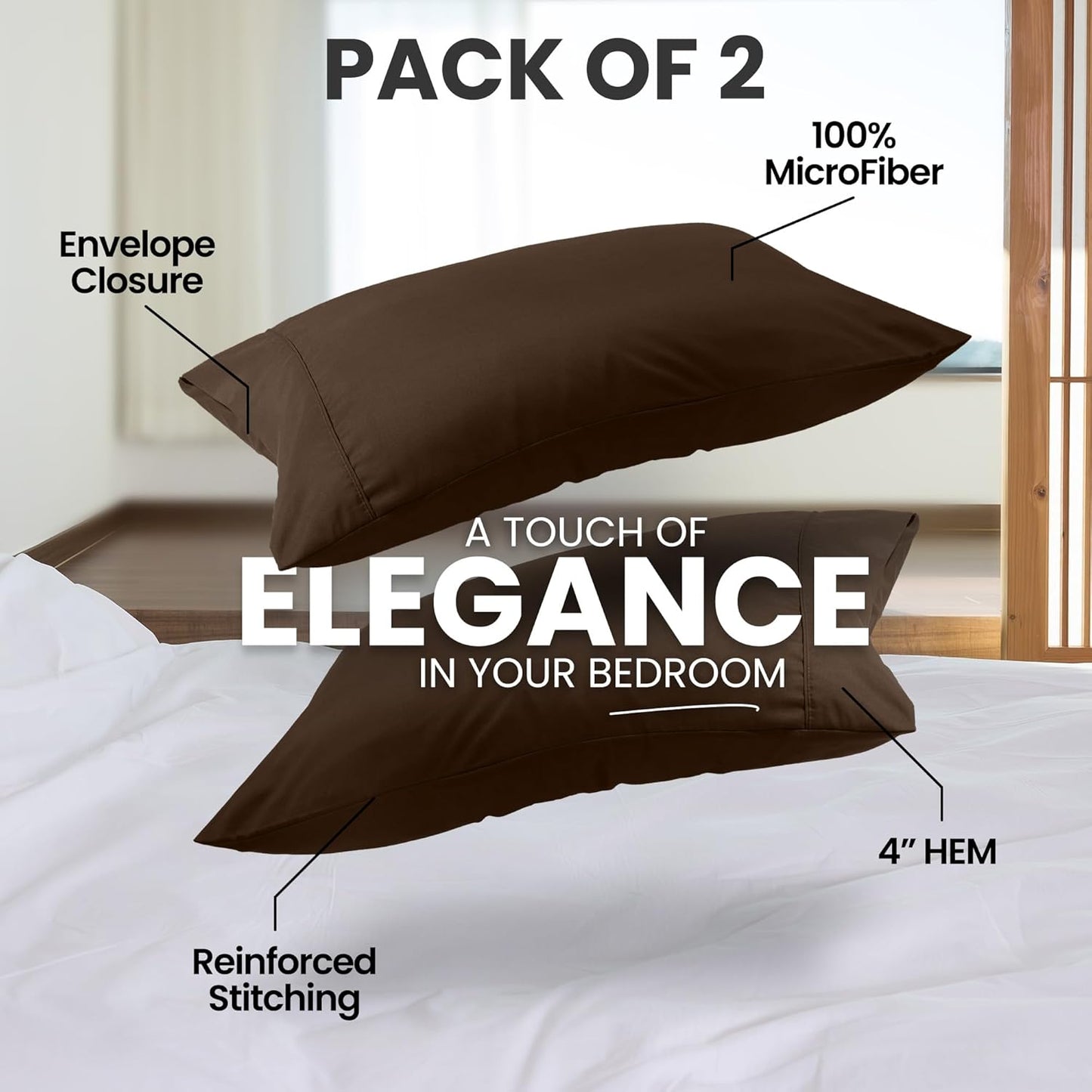 Utopia Bedding King Pillow Cases - Soft Brushed Microfiber - 2 Pack | Fade Resistant 20 x 40 Inches (Brown)