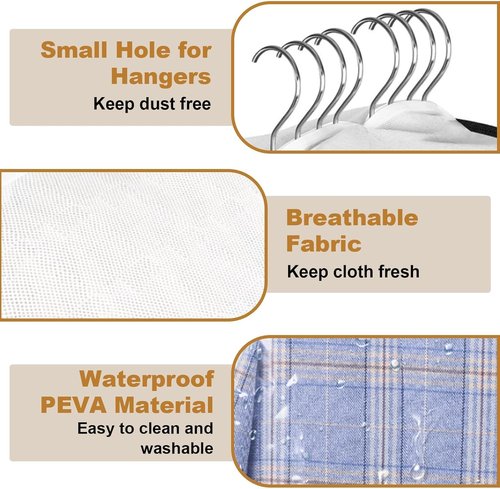 Clear Clothes Hangers - 60 Pack with Smooth Zipper | 10" Gusseted Waterproof Garment Bags for Suits & Dresses