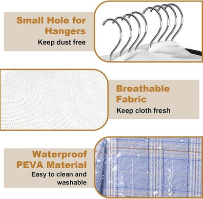 Clear Clothes Hangers - 60 Pack with Smooth Zipper | 10" Gusseted Waterproof Garment Bags for Suits & Dresses