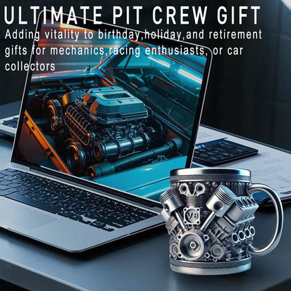 Personalized Stainless Steel Mug - V8 & V6 Engine Design,15oz Handcrafted Durable & Stylish, Perfect for Car Enthusiasts (V8)