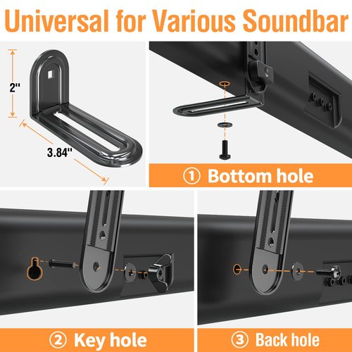 ELIVED Soundbar Mount, Sound Bar TV Bracket, for Mounting Above or Under TV, Fits Most Sound Bars Up to 15 Lbs, Tool-Free Knob Adjustable, for 23-90" tvs with Detachable Extension Arms and L-Brackets