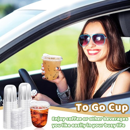 Alaeseje 50 Pack Clear Plastic Cups - 12 oz Disposable Iced Coffee Cups with Strawless Sip Lids