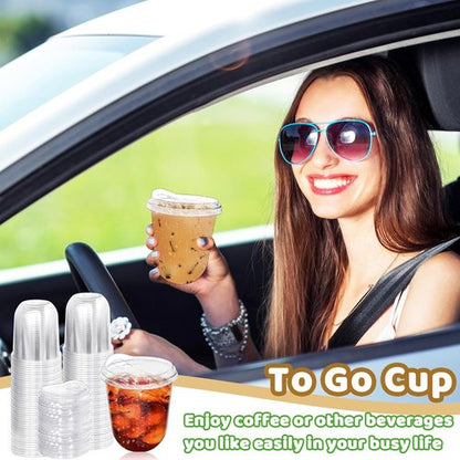 Alaeseje 50 Pack Clear Plastic Cups - 12 oz Disposable Iced Coffee Cups with Strawless Sip Lids
