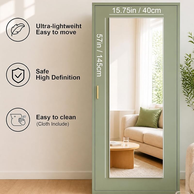 57x15.75 Inch Glassless Mirror - White, No-Drill Wall Mount, Self-Adhesive
