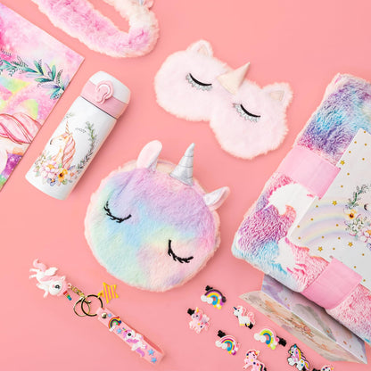 Runeaoys Unicorn Toys for Girls Age 4-6 Easter Basket Stuffers Girl 5 6 7 8 9 10 Year Old Birthday Gifts with Unicorn Blanket Water Bottle Crossbody Bag Eye Mask