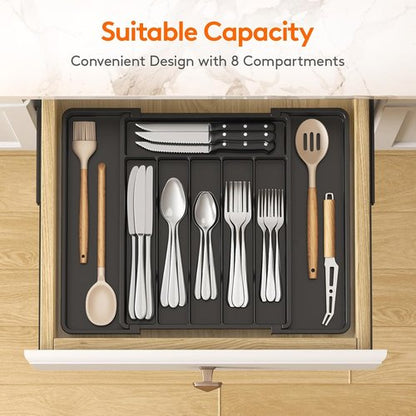 Lifewit Expandable Silverware Drawer Organizer - BPA-Free Utensil Tray for Kitchen | Adjustable 11-18 x 14", Black