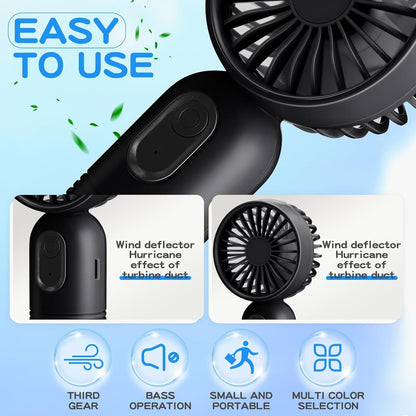 Skiennix Mini Portable Fan - Cute Handheld Design | USB Rechargeable, 3 Speeds, Lightweight - Black & White