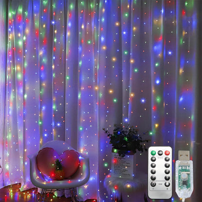 Skiennix 300 LED Curtain String Lights - 8 Light Modes | 9.8x9.8Ft Remote USB Plug Fairy Lights for Indoor & Outdoor Decor