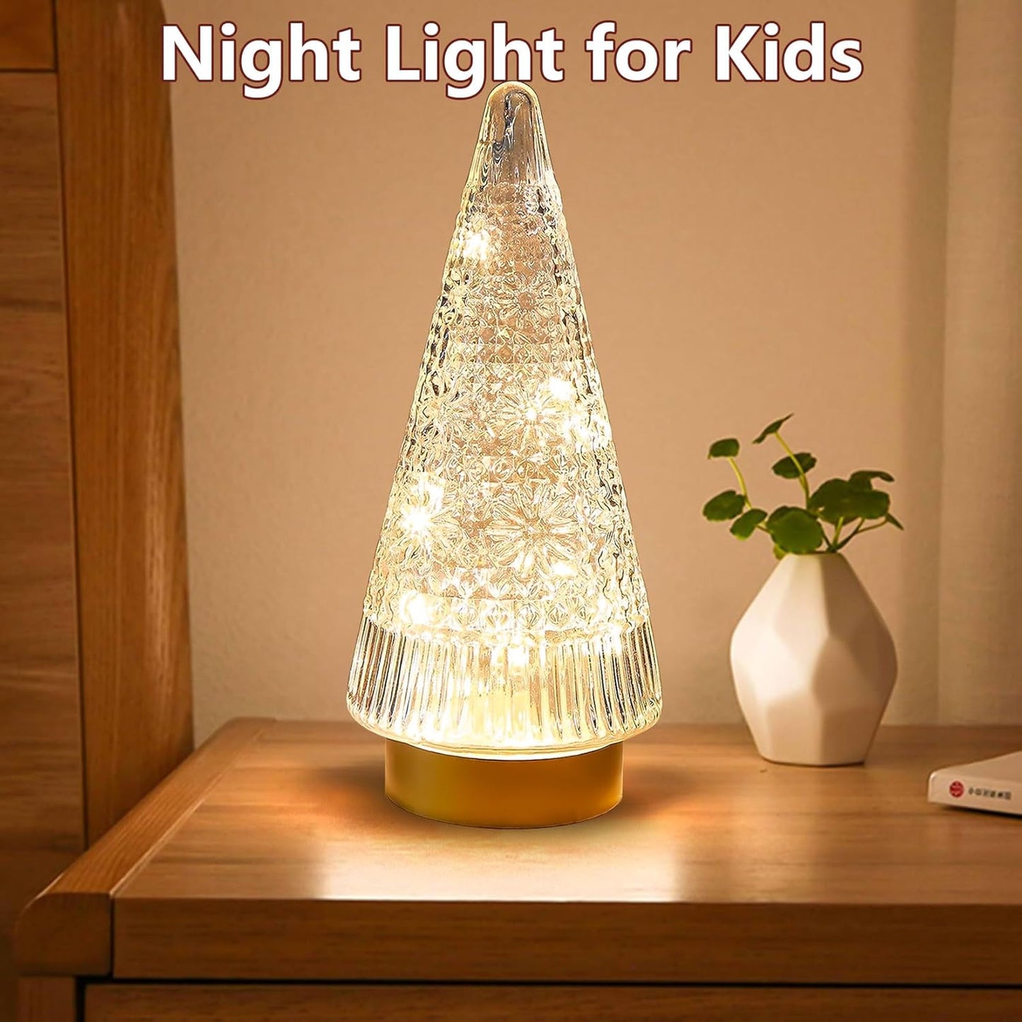 Regine Switzerland Glass Christmas Tree - Small Gold Sparkling LED Light Tabletop Centerpiece