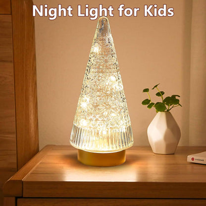 Regine Switzerland Glass Christmas Tree - Small Gold Sparkling LED Light Tabletop Centerpiece