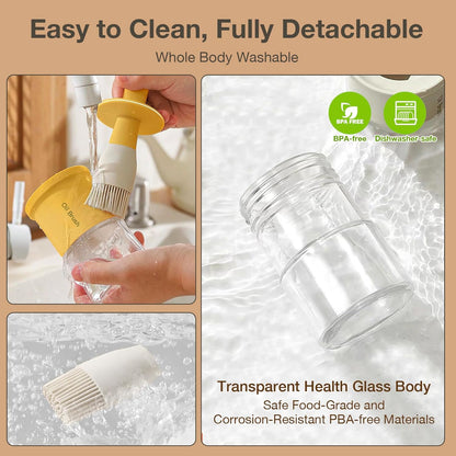 YARRAMATE Oil Dispenser with Brush - 300ml Glass Bottle for Kitchen & BBQ | Heat-Resistant Silicone Brush - Orange