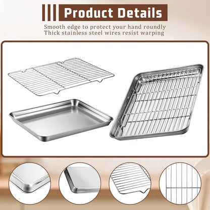 Stainless Steel Baking Sheet Set by [Brand Name] - 2 Pans & 2 Racks | Rust-Free, Nonstick, 12.4 x 9.6 Inches