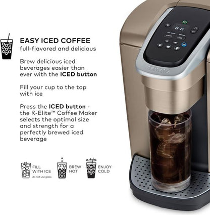Keurig K-Elite Coffee Maker - Programmable Single Serve with Strength Control & Iced Coffee Feature - Brushed Gold