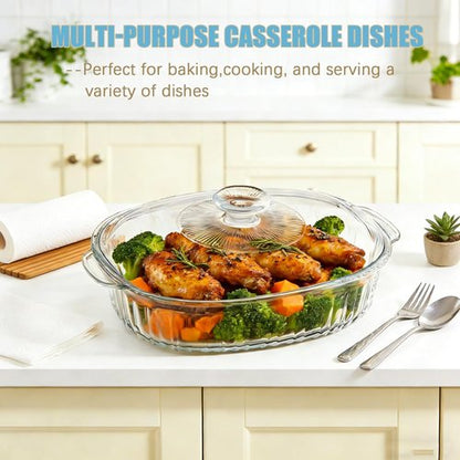 Glass Baking Dishes by [Brand Name] - Casserole Dish Set with Lid | 1.9 Qt & 3 Qt for Lasagna and Leftovers