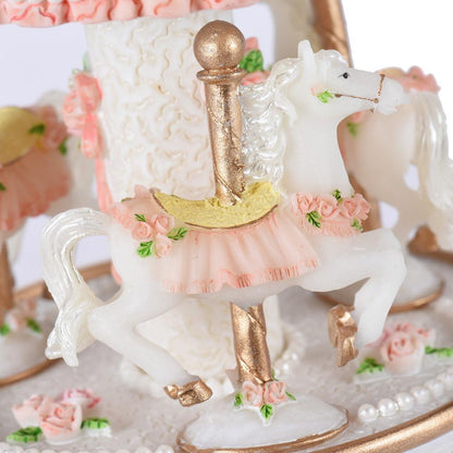 Skiennix Carousel Music Box - 3-Horse Rotating Windup with LED Lights | Pink Musical Gift for Girls