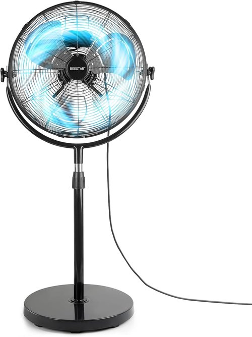 BEESTAR 18-Inch Heavy Duty Pedestal Fan - High Velocity, Adjustable Height & Tilt, Metal Design | Black