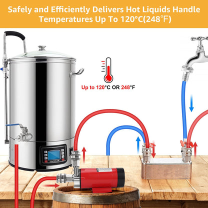MRbrew Wort Pump Quick Disconnect Set Stainless Steel Magnetic Beer Pump for Wort Transfer, 1/2” NPT Thread 110V Quiet Operation With Switch Brewing High Temperature Resistance for Homebrew