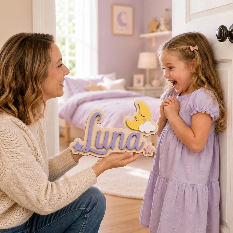 Custom Name Sign for Nursery & Kids Room - 3D Layered Wooden Door Sign (S1) - Personalised