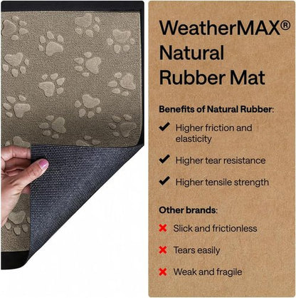 GORILLA GRIP Waterproof All-Season WeatherMAX Doormat - Natural Rubber, Stain & Fade Resistant, 29x17, Tan Pawprints
