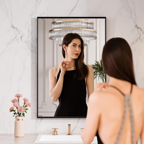 LOAAO Black Bathroom Mirror - 24" X 36" Rectangle Vanity Mirror | Modern Design, Easy to Install, Versatile Hanging
