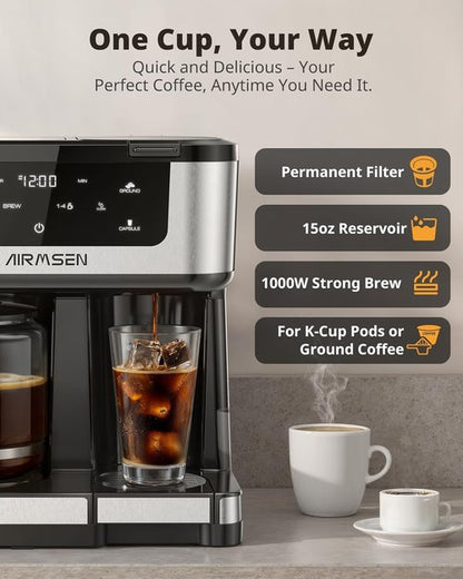 AIRMSEN 12-Cup Programmable Coffee Maker - Fast Brew Single Serve for K-Cup Pods & Ground, Touchscreen, 60oz Tank