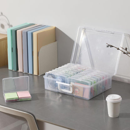 Novelinks Transparent Photo Cases - 4" x 6" Clear Craft Keeper with Handle & 16 Inner Organizers