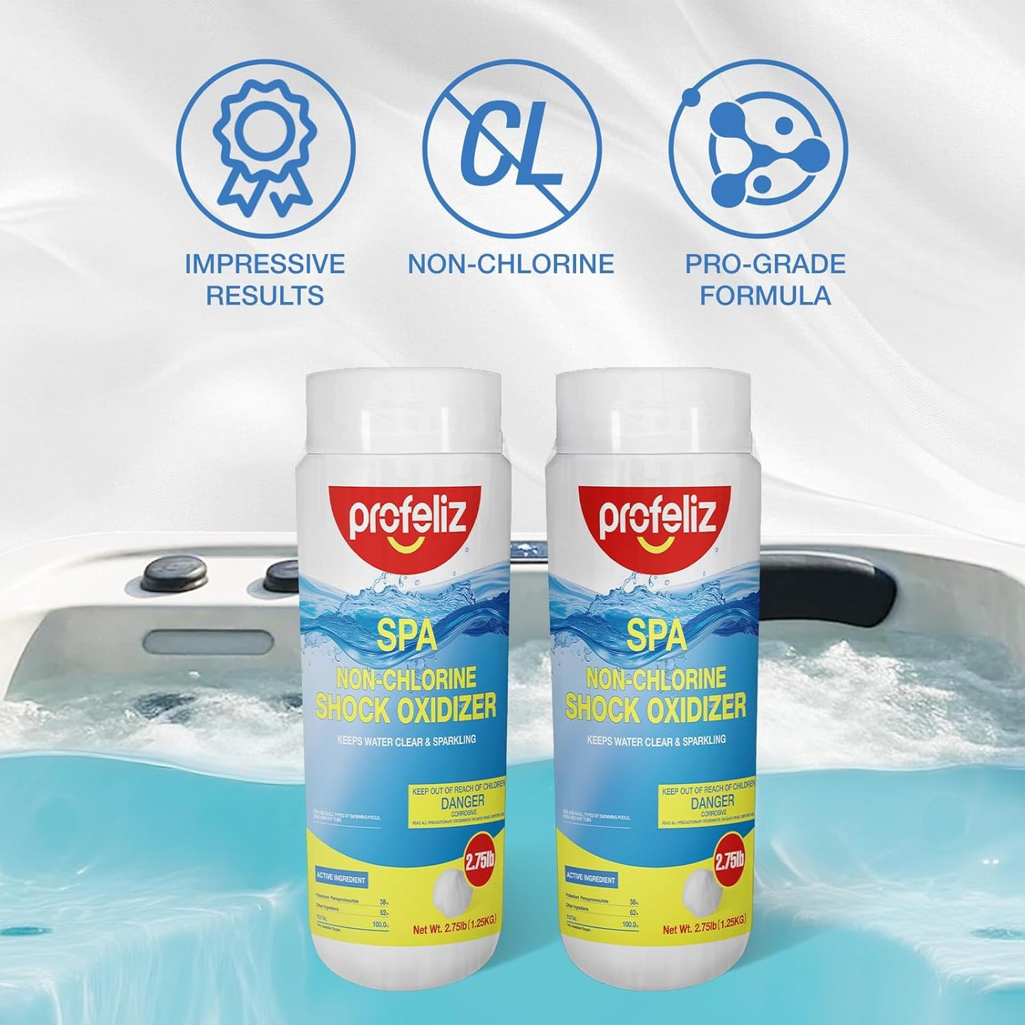 Profeliz Non-Chlorine Shock for Hot Tub & Spa - Chlorine-Free Oxidizer, 4 Pack, 11 lb