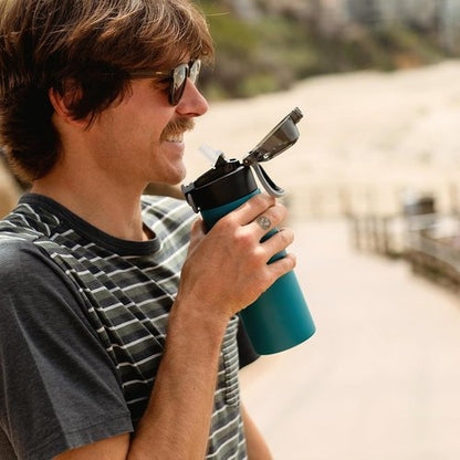 BJPKPK Insulated Water Bottle - 14oz Stainless Steel Thermal Flask with Straw & Carry Handle | Blue
