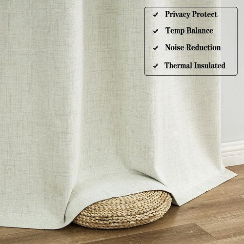 Urban Lotus Beige Linen Textured Full Blackout Curtain Panels 84 Inches Long Solid Color Room Darkening Thermal Inulated Drapes for Living Room/Bedroom Grommet Top Window Treatment, 52" W, 2 Panels
