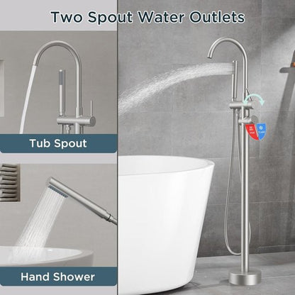 FORIOUS Freestanding Tub Faucet - High Flow Brass Bathtub Filler with Handheld Shower | Brushed Nickel