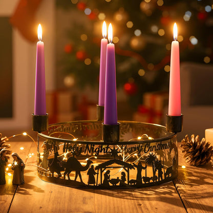 Blulu Advent Wreath Candle Holder - Rustic Nativity Scene Metal Jesus Set | Christmas Centerpiece Decor