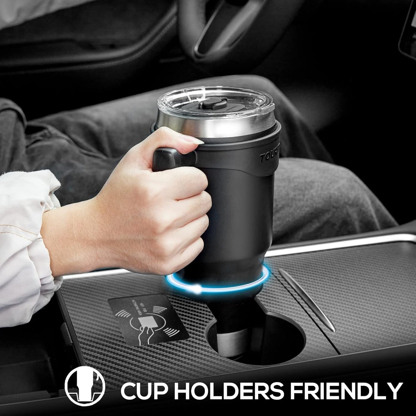 TOURIT 40 oz Insulated Tumbler - Handle & Straw with 3-in-1 Sip Lid | Keeps Drinks Cold for 34H or Hot for 10H - Black