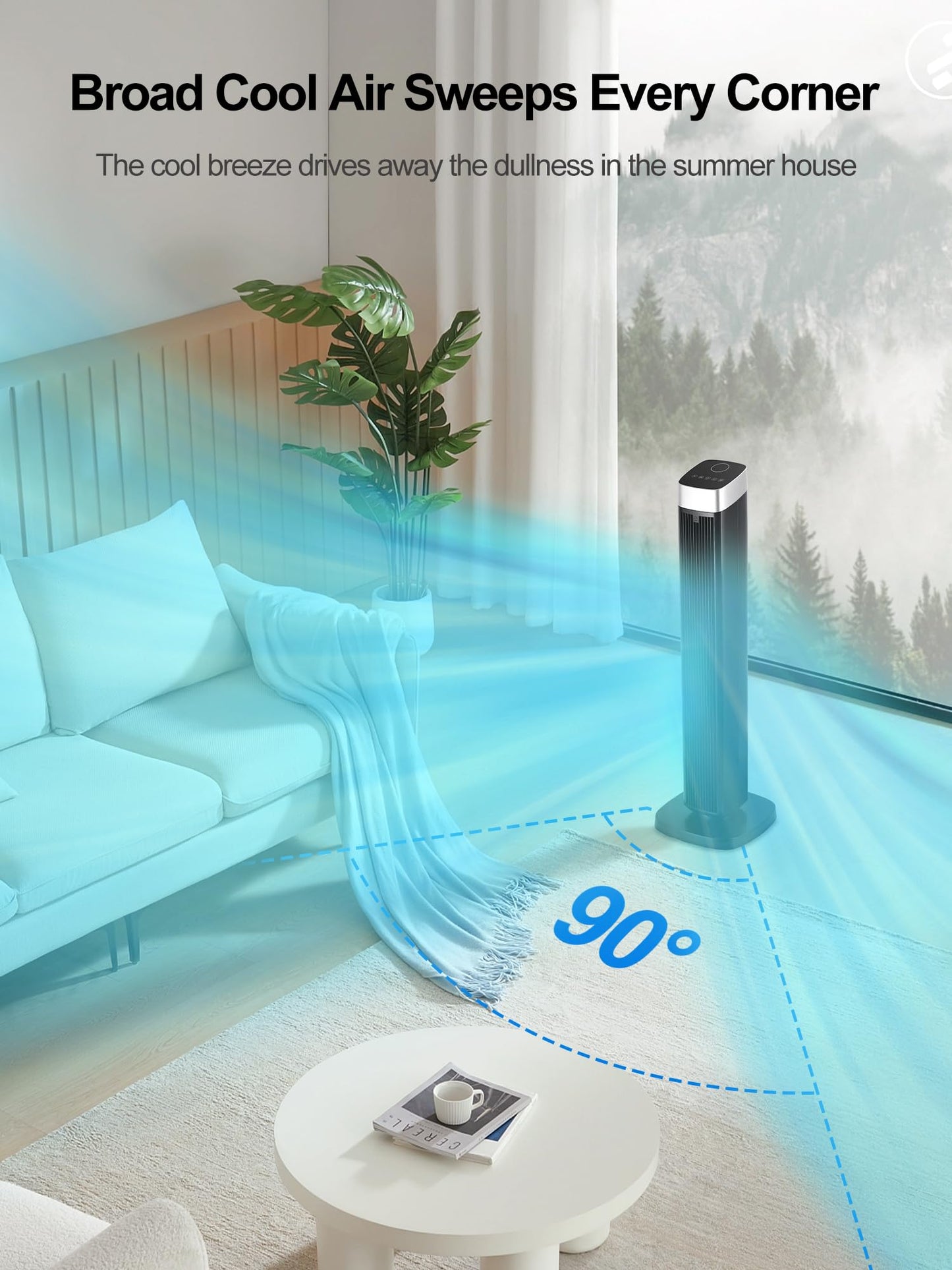 Uthfy Tower Fan for Bedroom, 41" Quiet Bladeless Floor Fan,90° Oscillating Standing Fan with 24H Timer, Remote Control, 3 Speeds, 3 Modes, Fans that Blow Cold Air for Room, Home, Office