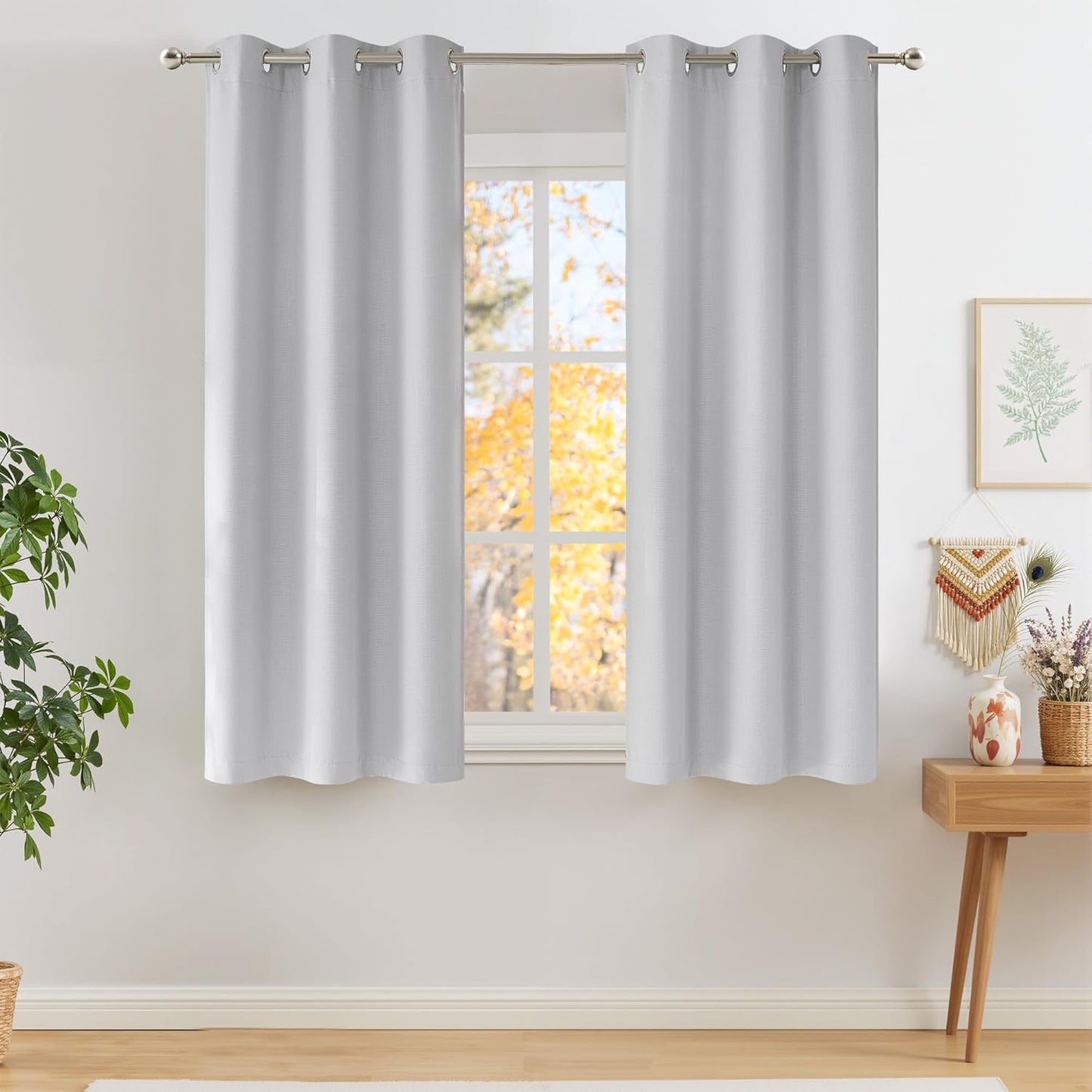NICETOWN Blackout Curtains - Short Faux Linen Privacy Panels for Kitchen | 63-Inch Grommet Top, Greyish White, 2 Panels