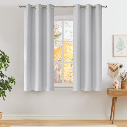 NICETOWN Blackout Curtains - Short Faux Linen Privacy Panels for Kitchen | 63-Inch Grommet Top, Greyish White, 2 Panels