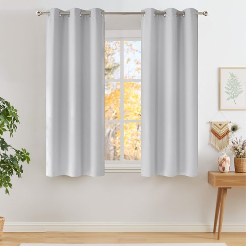 NICETOWN Short Faux Linen Greyish White Blackout Curtains 63 inches Long for Kitchen - Privacy Panels for Living Room Bedroom, Modern Farmhouse Style Easy Care Grommet Top, 2 Panels, W42 by L63
