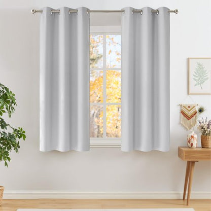 NICETOWN Short Faux Linen Greyish White Blackout Curtains 63 inches Long for Kitchen - Privacy Panels for Living Room Bedroom, Modern Farmhouse Style Easy Care Grommet Top, 2 Panels, W42 by L63