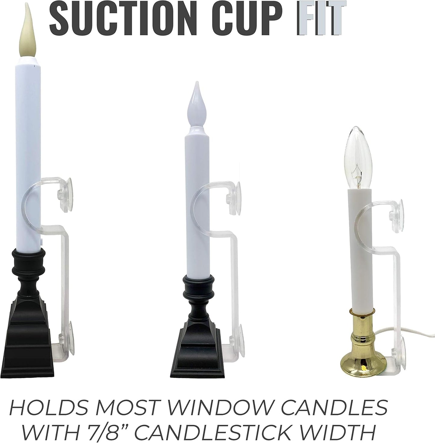 Vermont 612 Window Candle Holders - Suction Cups & L-Shaped Safety Bracket | Fits Most Battery & Electric Candles (Pack of 4)