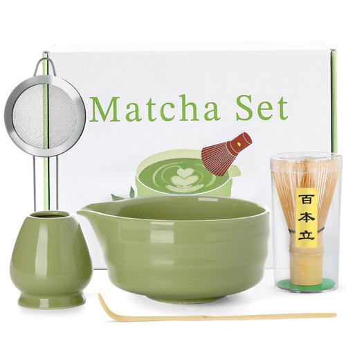 Matcha Whisk Set - 5PCS Matcha Set Includes 17OZ Chawan with Spout, Bamboo Chasen Whisk with Ceramic Holder, Matcha Scoop and Stainless Sifter, Matcha Kit for Ceremony, Gift for Matcha Lovers