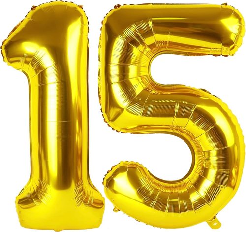 Gold Number 15 Balloon - 40 Inch Golden Birthday Decoration for 15th Party | Perfect for Boys & Girls