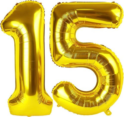 Gold Number 15 Balloon - 40 Inch Golden Birthday Decoration for 15th Party | Perfect for Boys & Girls