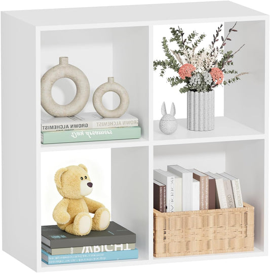 Skiennix 4 Cube Storage Organizer - Stylish Freestanding Bookcase for Bedroom & Home Office | White