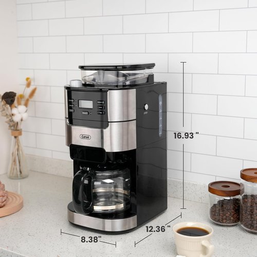 Gevi 10-Cup Drip Coffee Maker - Programmable Brew Machine with Built-in Grinder & Reusable Filter | 1.5L Water Tank