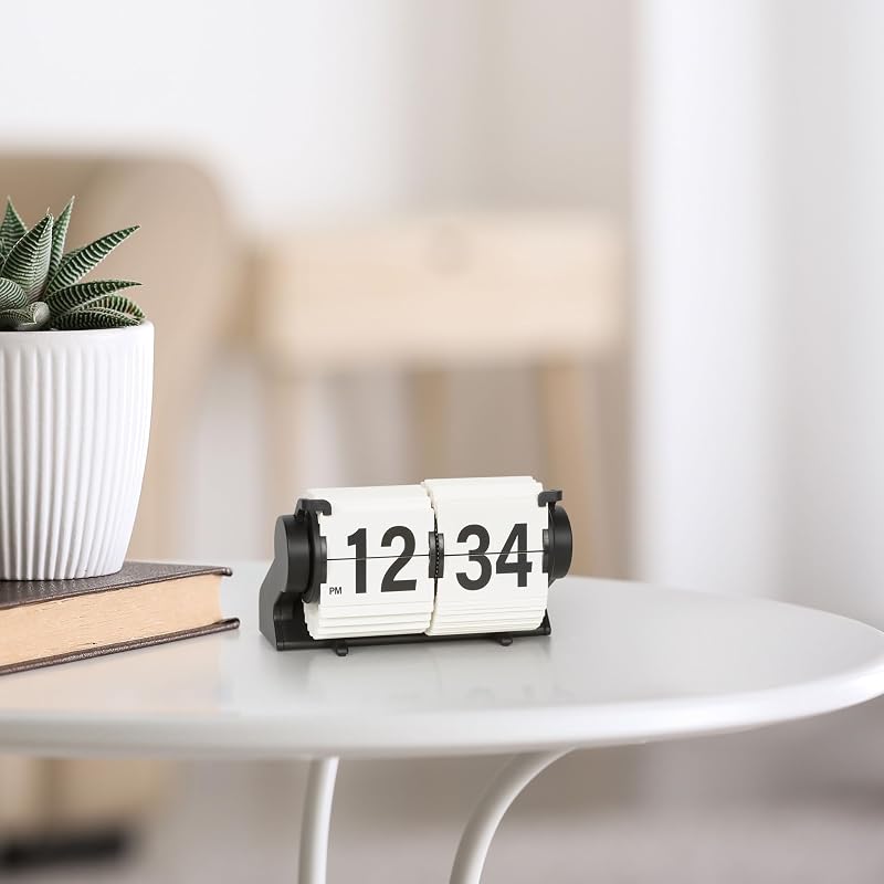 Rollins Mini Mechanical Flip Clock White - 4.3 Wide Desk Clock