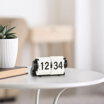 Rollins Mini Mechanical Flip Clock White - 4.3 Wide Desk Clock