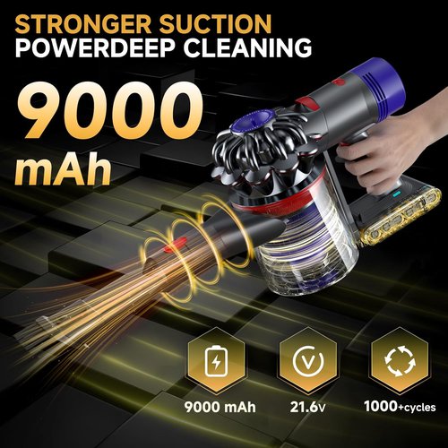 Dyson V8 Battery Replacement - Upgraded 9000mAh Power for Animal/Absolute/Motorhead Vacuums | Includes 4 Filters